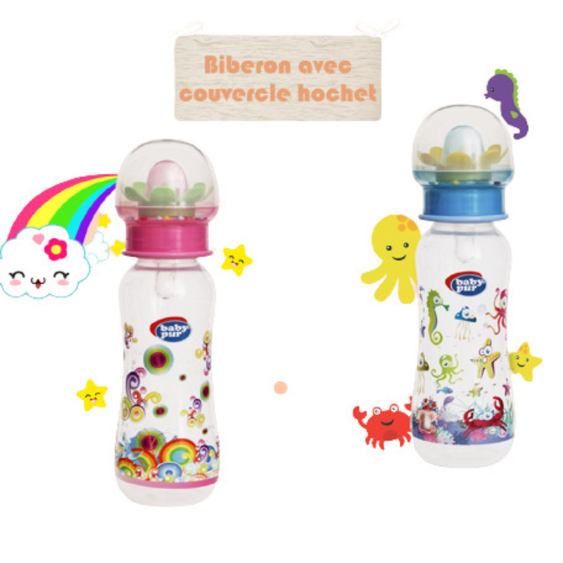 BABY PUR BIBERON AVEC COUVERCLE HOCHET 250ML