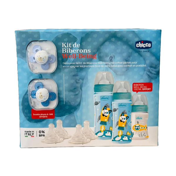 Chicco Kit De Biberons Well Being – Bleu /Rose
