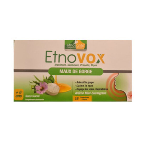 ETNOVOX MAUX DE GORGE MIEL EUCALYPTUS 16 COMPRIMES